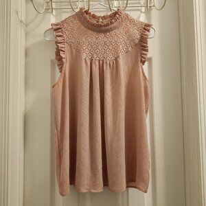 Lily White Blush Pink Ruffle Sleeveless Blouse